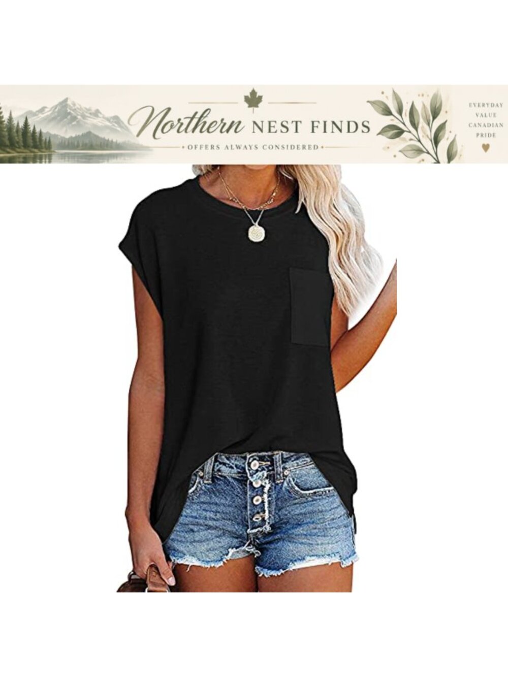 Womens Loose Fit Cap Sleeve T Shirt Side Split Tunic Top with Pocket